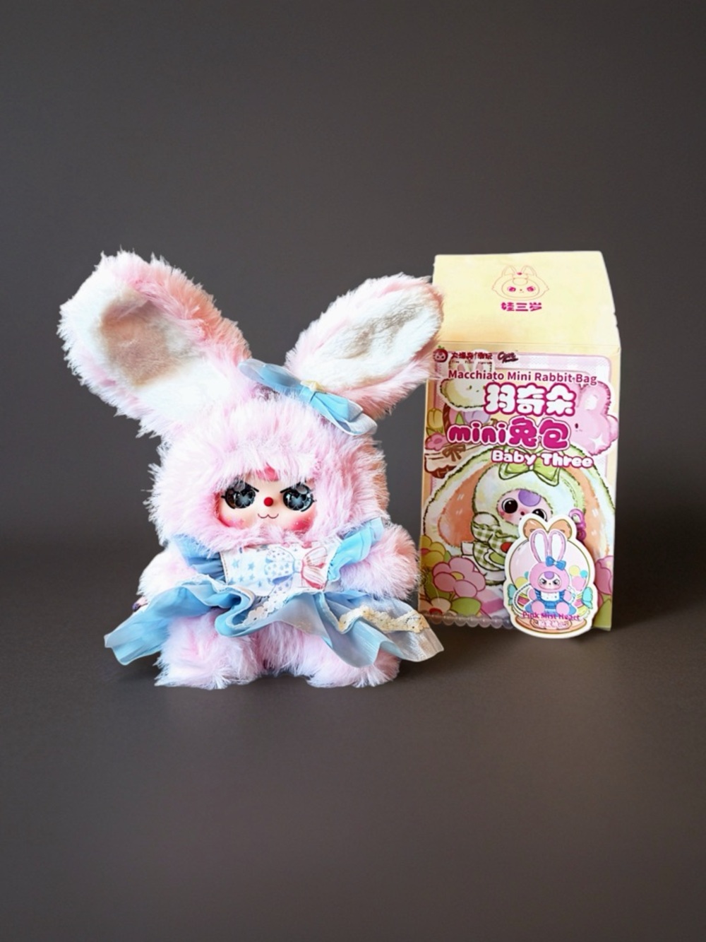 Baby Three Macchiato Mini Rabbit Plush Bag Pink Mist Heart